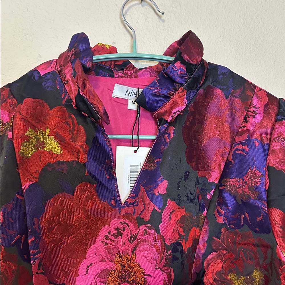 Women's Long Sleeve Floral Tiered Dress in Fuchsia and Navy - Picture 5 of 7